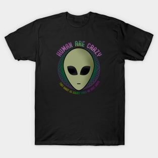 Funny Cute Alien Bully by Human T-Shirt